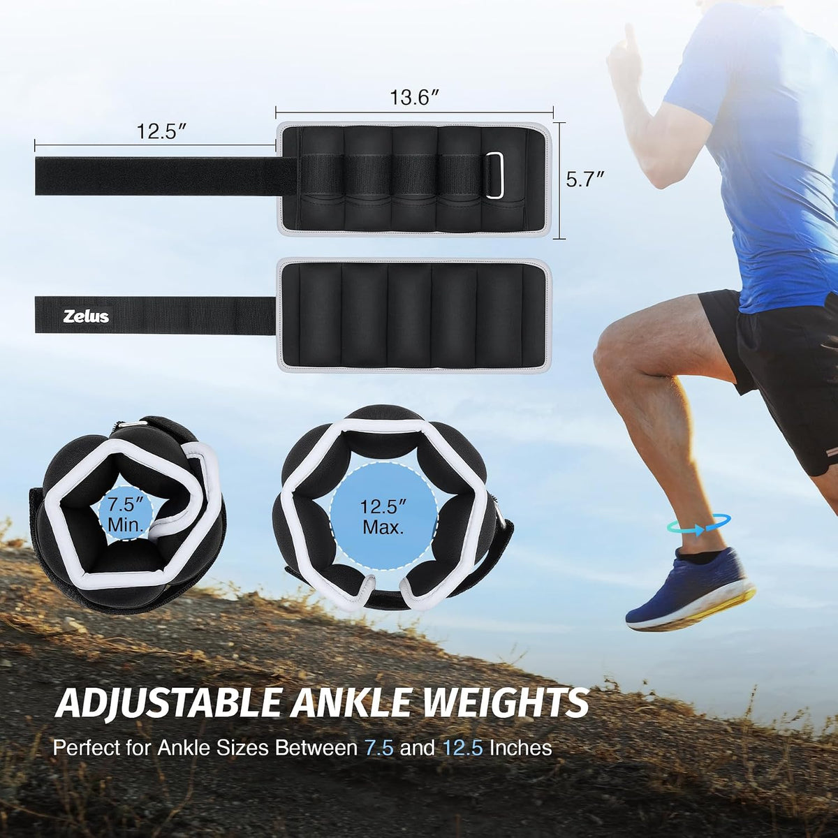 1 Pair Adjustable Ankle Weights, 2 4 6 8 10 lb Modularized Leg Weight Straps for Women Men, Weighted Ankle Weight Set with Removable Sandbags, 1-5 lb per Ankle Strap for Gym Yoga Jogging Walking