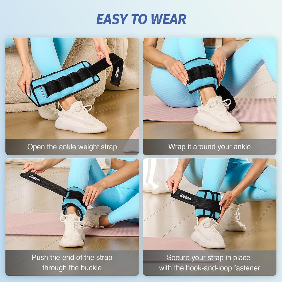 1 Pair Adjustable Ankle Weights, 2 4 6 8 10 lb Modularized Leg Weight Straps for Women Men, Weighted Ankle Weight Set with Removable Sandbags, 1-5 lb per Ankle Strap for Gym Yoga Jogging Walking