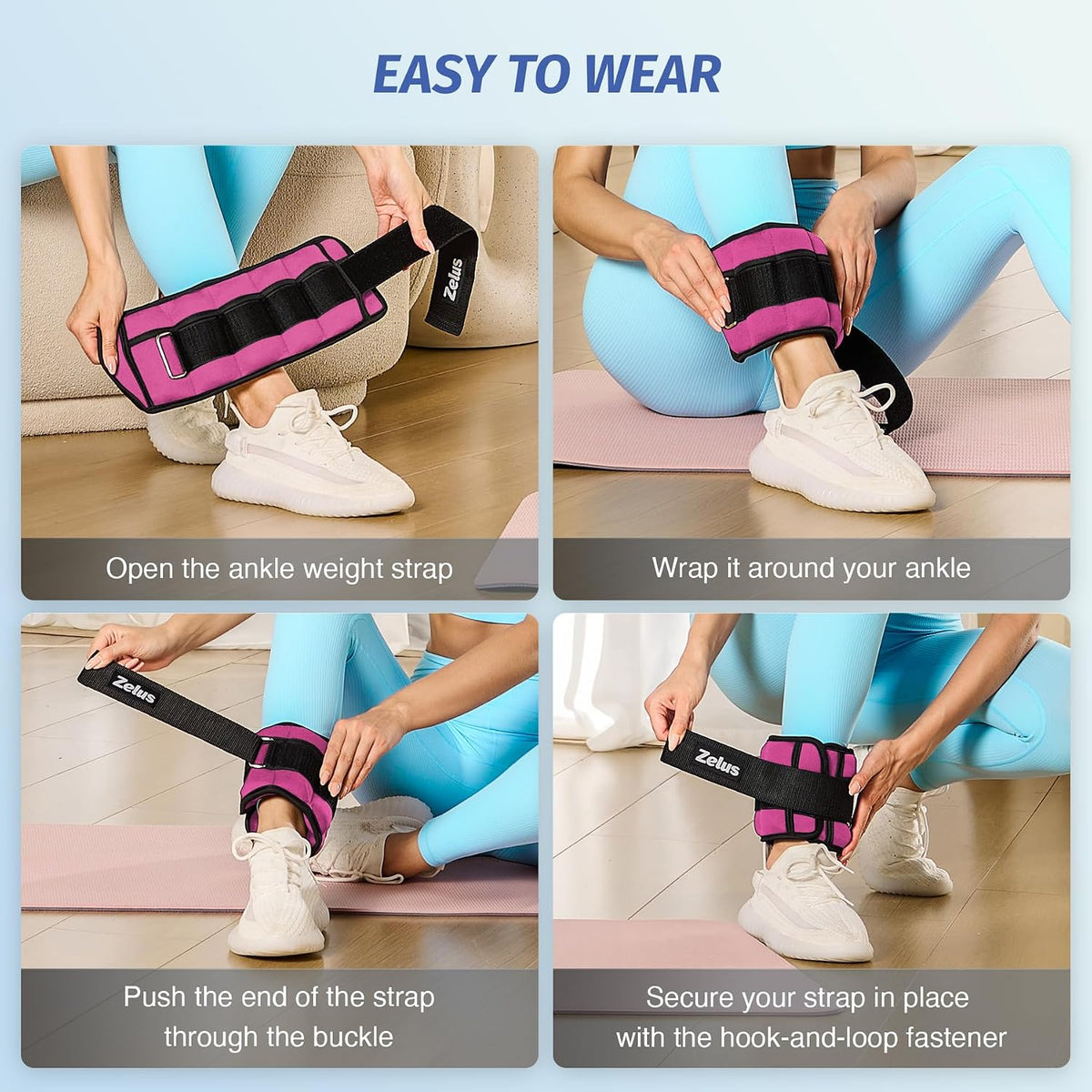 1 Pair Adjustable Ankle Weights, 2 4 6 8 10 lb Modularized Leg Weight Straps for Women Men, Weighted Ankle Weight Set with Removable Sandbags, 1-5 lb per Ankle Strap for Gym Yoga Jogging Walking