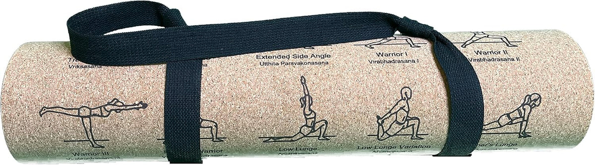 Instructional Cork Yoga/Exercise Mat |Poses in English and Sanskrit| Fade-Proof | Great for Daily Use| Non-slip| Carry Strap Included!