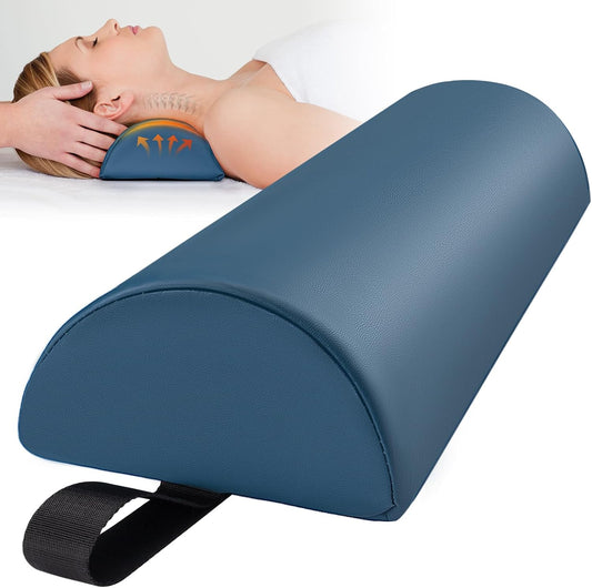 Half Round Massage Bolster, 17x6x4 in PU Leather Pillow with Strap Handle