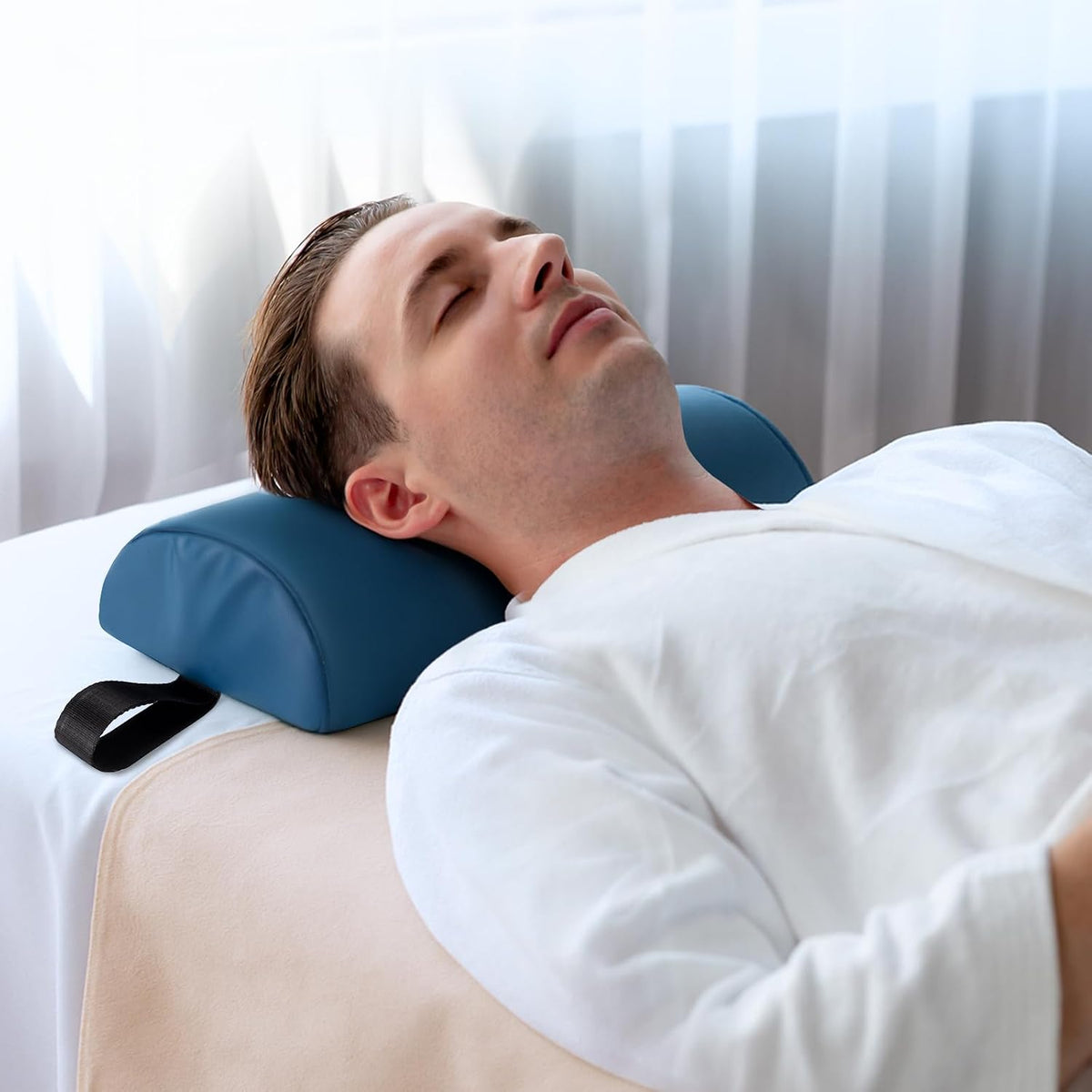 Half Round Massage Bolster, 17x6x4 in PU Leather Pillow with Strap Handle
