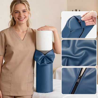 Half Round Massage Bolster, 17x6x4 in PU Leather Pillow with Strap Handle