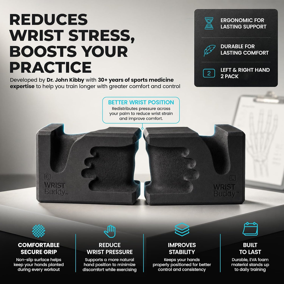 ® Yoga Blocks 2 Pack, High Density Non-Slip, Hand-Shaped Design