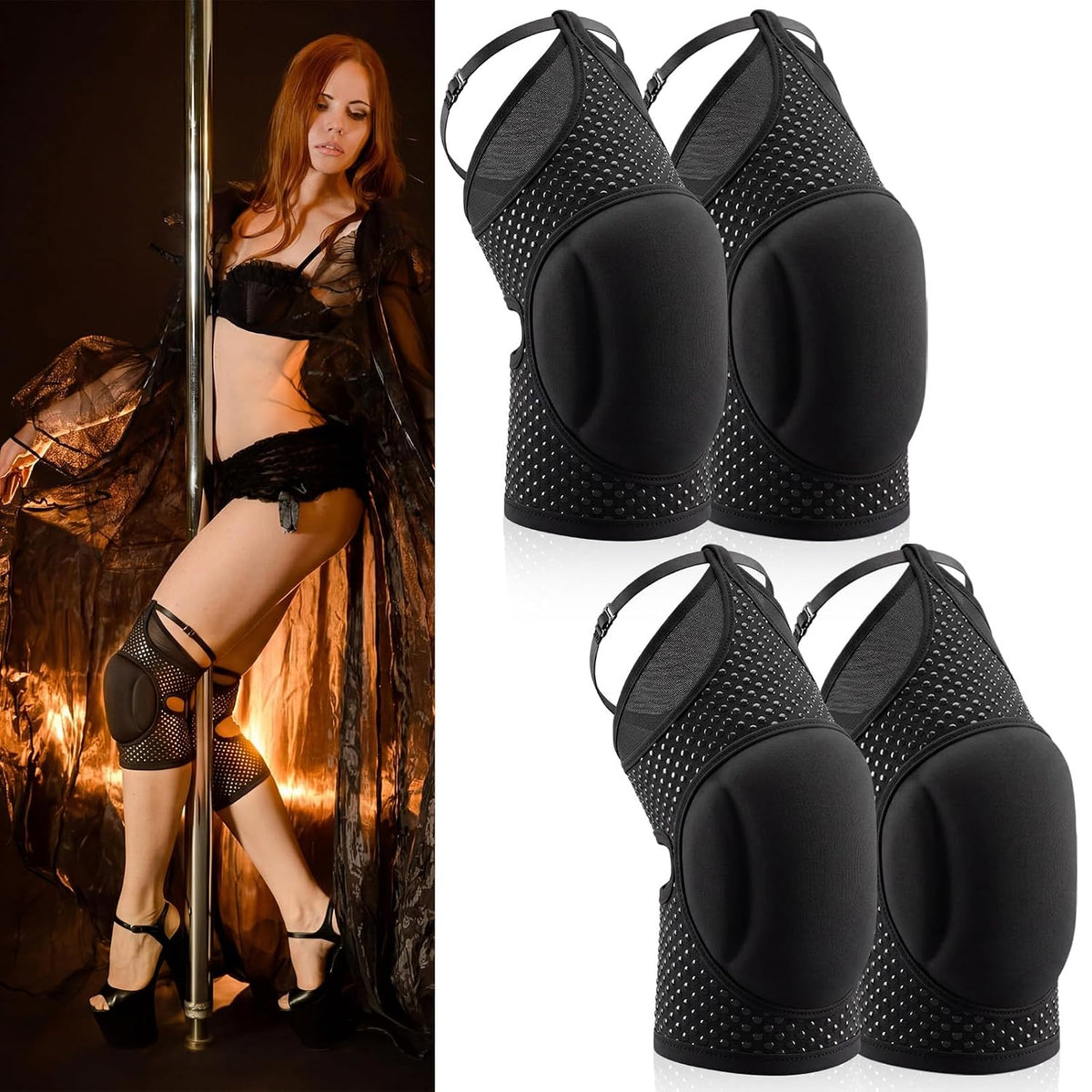Seenelling 2 Pairs M Pole Dance Knee Pads for Women Protective Non-slip Knee Pads for Ballet Modern Floor Dance and Indoor Sports Yoga Volleyball Figure Skating