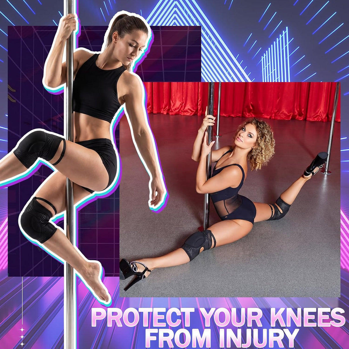 Seenelling 2 Pairs M Pole Dance Knee Pads for Women Protective Non-slip Knee Pads for Ballet Modern Floor Dance and Indoor Sports Yoga Volleyball Figure Skating
