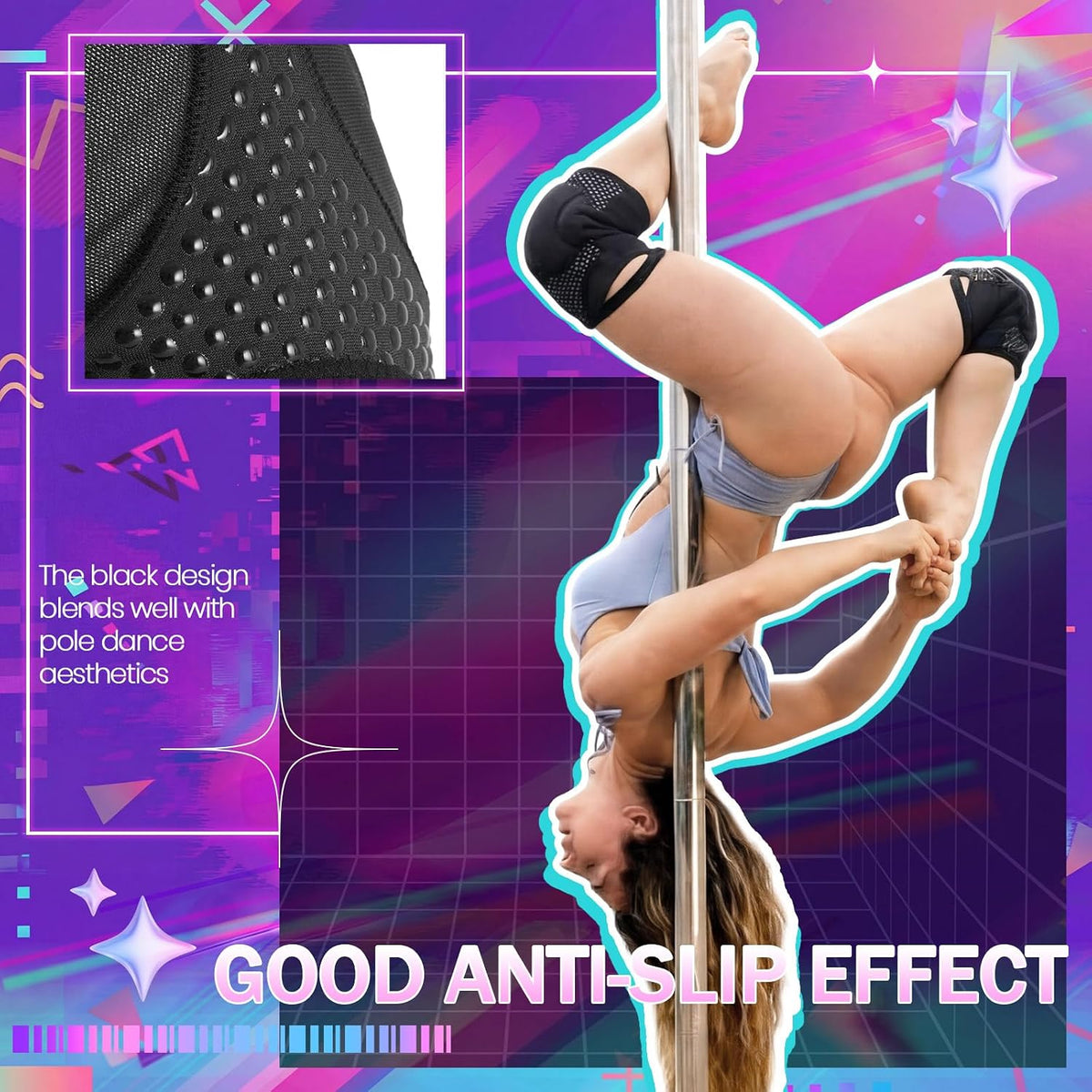 Seenelling 2 Pairs M Pole Dance Knee Pads for Women Protective Non-slip Knee Pads for Ballet Modern Floor Dance and Indoor Sports Yoga Volleyball Figure Skating