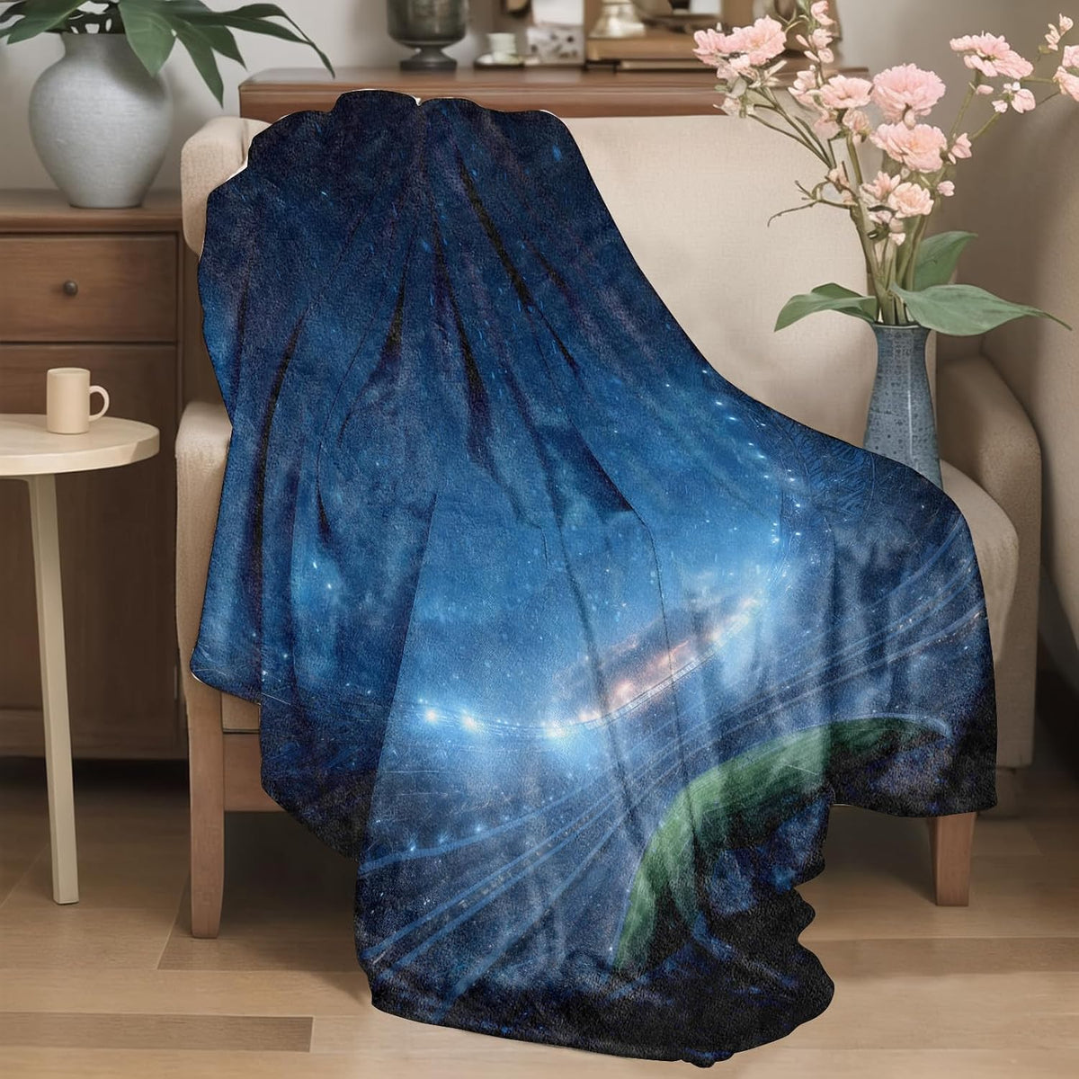 Mystical Lotus Flower Flannel Blanket Blue Chakra Design Warm Lightweight Throw Blankets for Sofa Picnic Travel and Gathering Decorate All Season Use Yoga and Meditation Lovers Gifts 50x60in