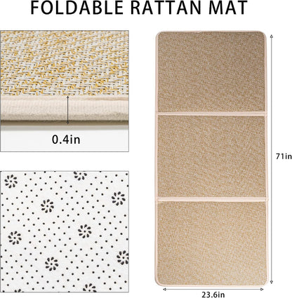 Japanese Tatami Mat Foldable Floor Mats Non-Slip Futon Mattress Sleeping Mat Summer Yoga Mat Indoor Outdoor Runner Rug Area Rug for Bedroom Living Room,Green