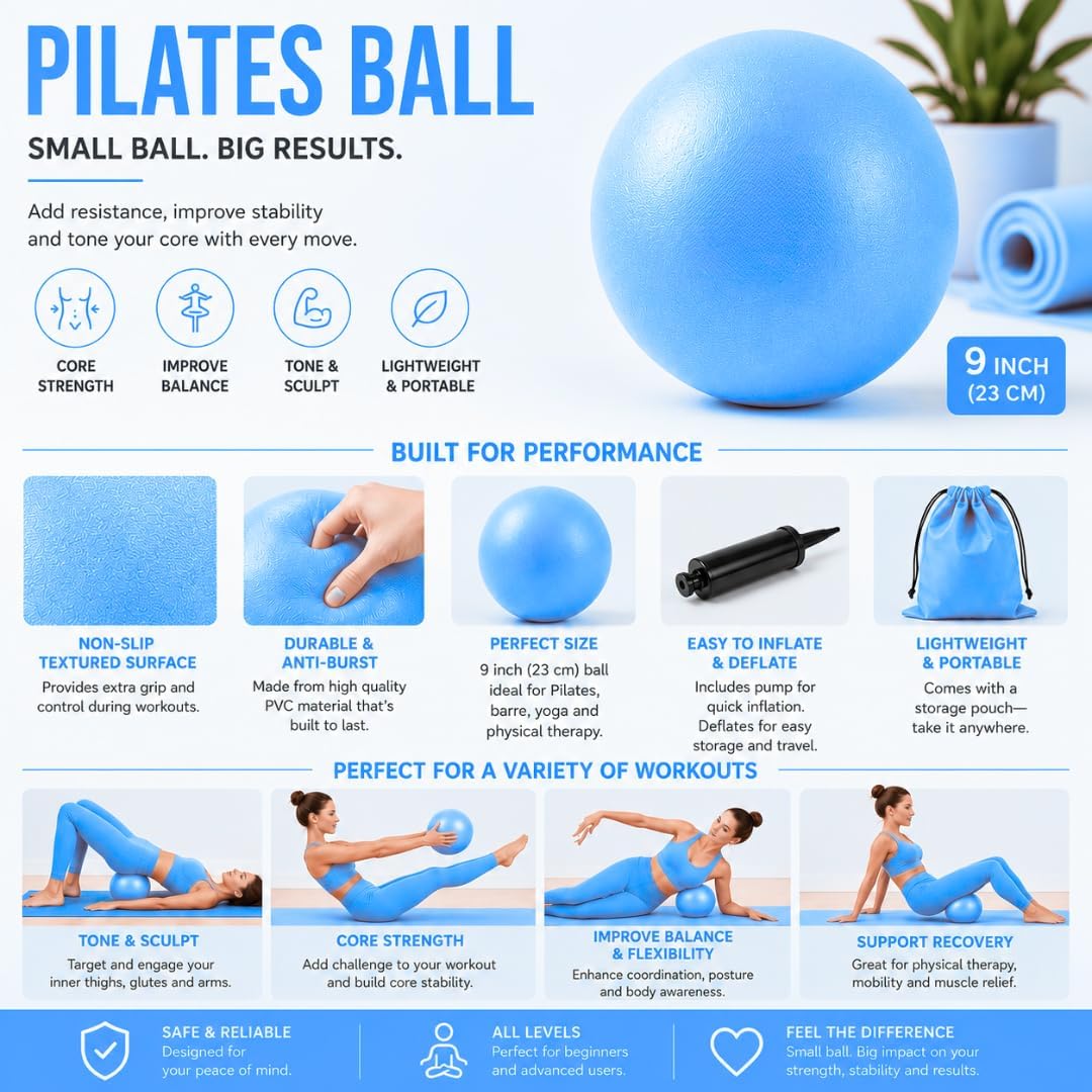 Pilates Ring Set for Women, 12 Inch Pilates Circle with Ball, Resistance Bands, Pilates Socks & Home Workout Accessories, Pilates Equipment Kit for Fitness, Studio & Travel