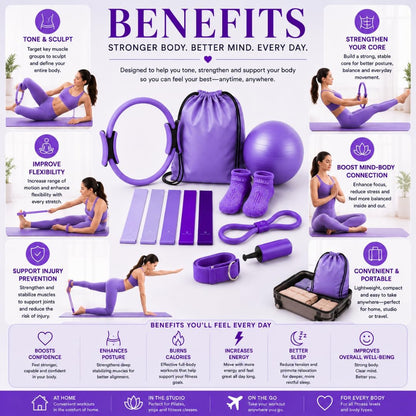 Pilates Ring Set for Women, 12 Inch Pilates Circle with Ball, Resistance Bands, Pilates Socks & Home Workout Accessories, Pilates Equipment Kit for Fitness, Studio & Travel