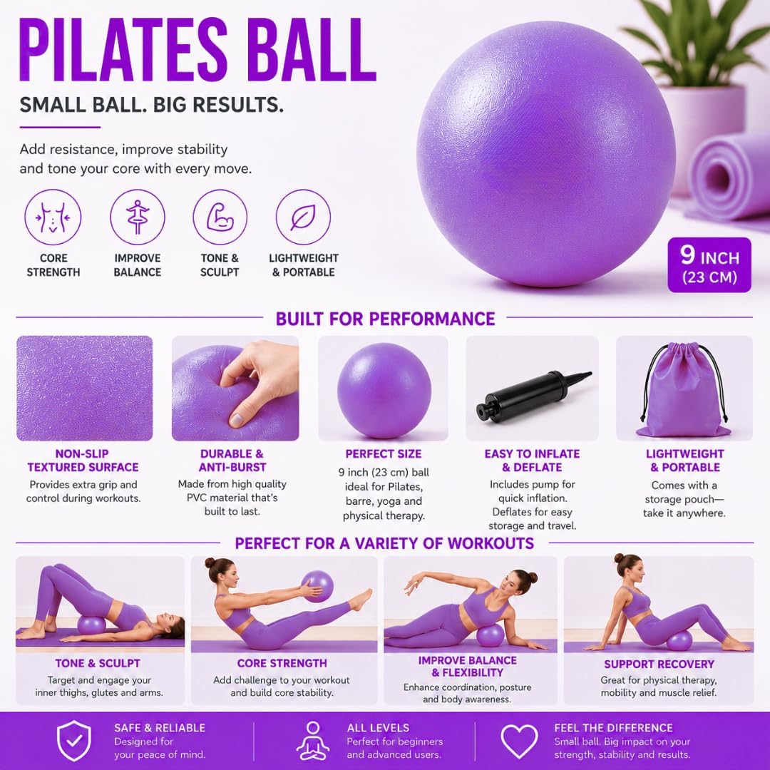 Pilates Ring Set for Women, 12 Inch Pilates Circle with Ball, Resistance Bands, Pilates Socks & Home Workout Accessories, Pilates Equipment Kit for Fitness, Studio & Travel