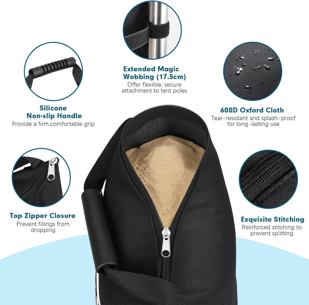4 Pack 120 LBS Zipper Top Sand Bags for Canopy Legs, No Sand