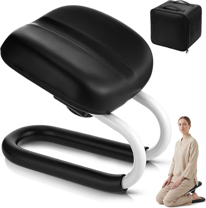 Meditation Bench with Carrying Bag, 3 Level Adjustable Metal Meditation Stool, Non-Slip Prayer Kneeling Stool with Cushion, Ergonomic Prayer Chair for Meditations Yoga(Black)