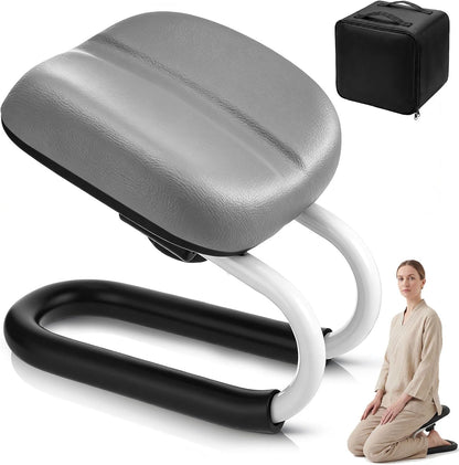 Meditation Bench with Carrying Bag, 3 Level Adjustable Metal Meditation Stool, Non-Slip Prayer Kneeling Stool with Cushion, Ergonomic Prayer Chair for Meditations Yoga(Black)