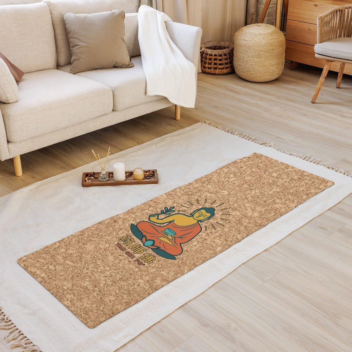 Cork Yoga Mat Green Orange - 4mm FSC Cork & Natural Rubber, Excellent Grip, Sustainable Yoga Mat