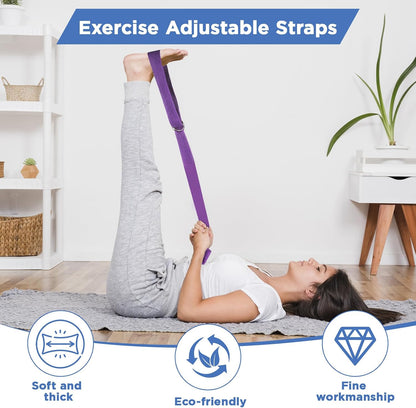 10 Pcs Yoga Strap for Stretching Bulk 8 Ft Cotton Polyester Stretch Band with Metal D Ring Adjustable Non Elastic Yoga Stretching Strap Bulk for Pilates Dance Gym Workout Physical Therapy (Multicolor)
