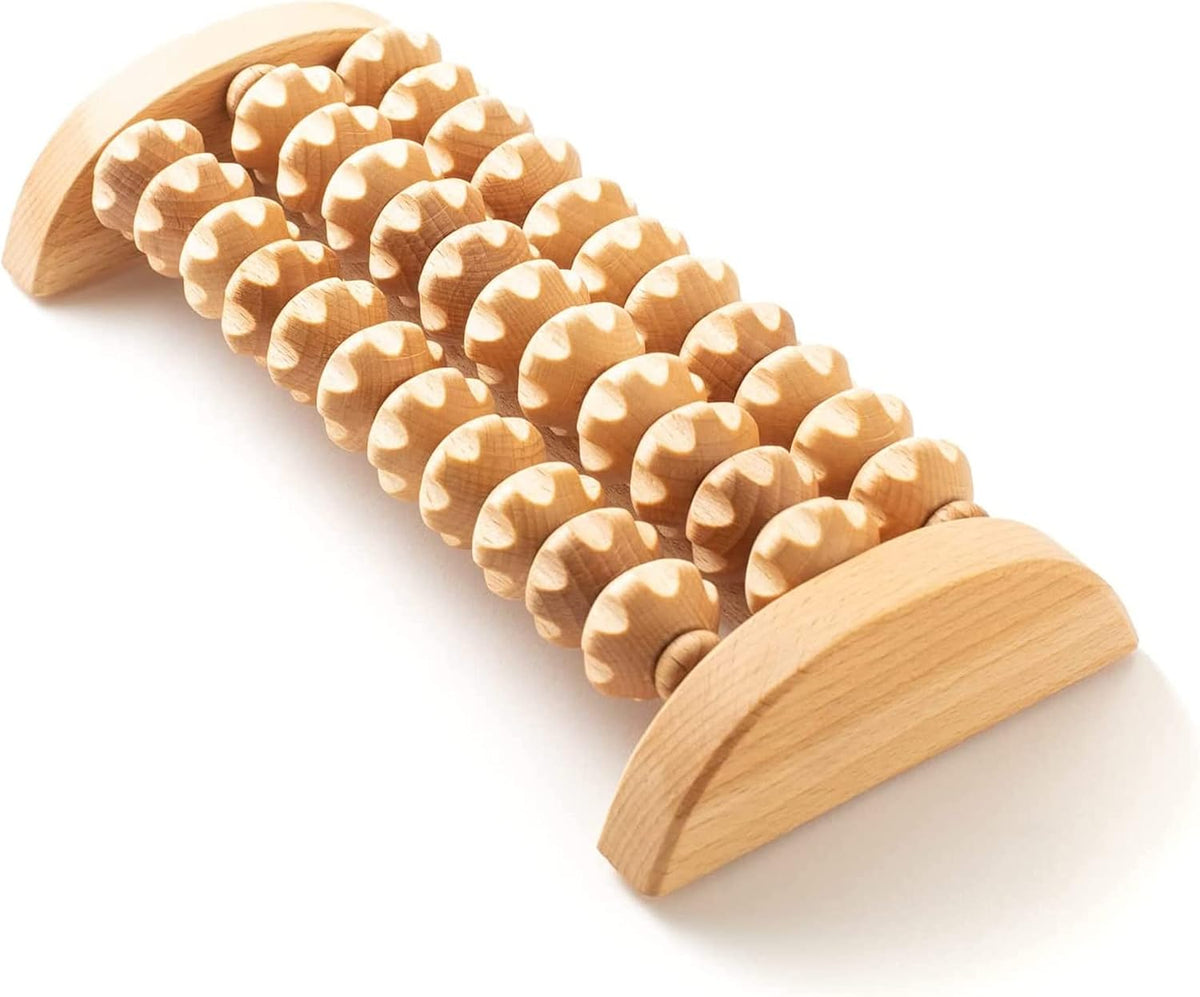 tuuli Accessories - Wooden Foot Massager, Grooved Muscle Roller, Helps Ease Muscle Tension, Supports Blood Circulation, Natural Wood Therapy Massage Tools, 8 x 2 inches