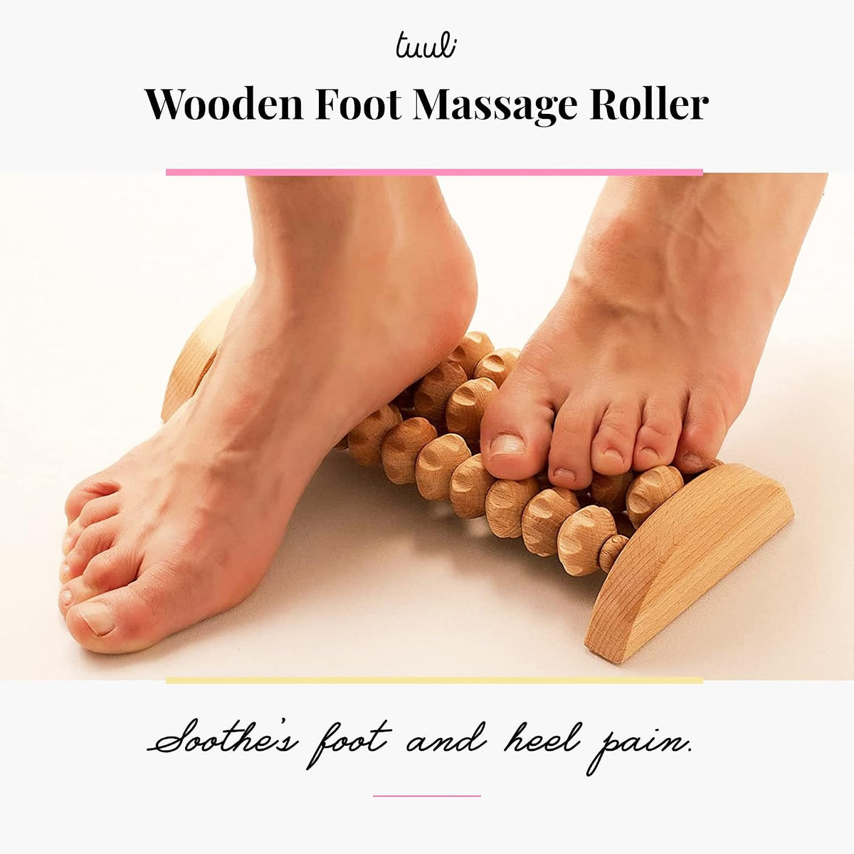 tuuli Accessories - Wooden Foot Massager, Grooved Muscle Roller, Helps Ease Muscle Tension, Supports Blood Circulation, Natural Wood Therapy Massage Tools, 8 x 2 inches