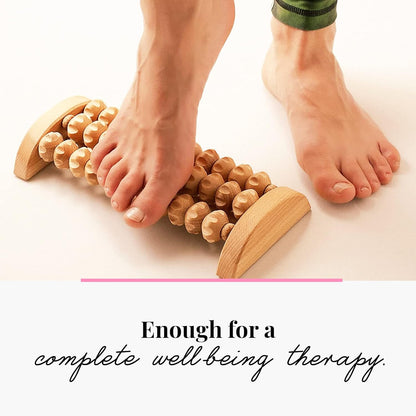 tuuli Accessories - Wooden Foot Massager, Grooved Muscle Roller, Helps Ease Muscle Tension, Supports Blood Circulation, Natural Wood Therapy Massage Tools, 8 x 2 inches