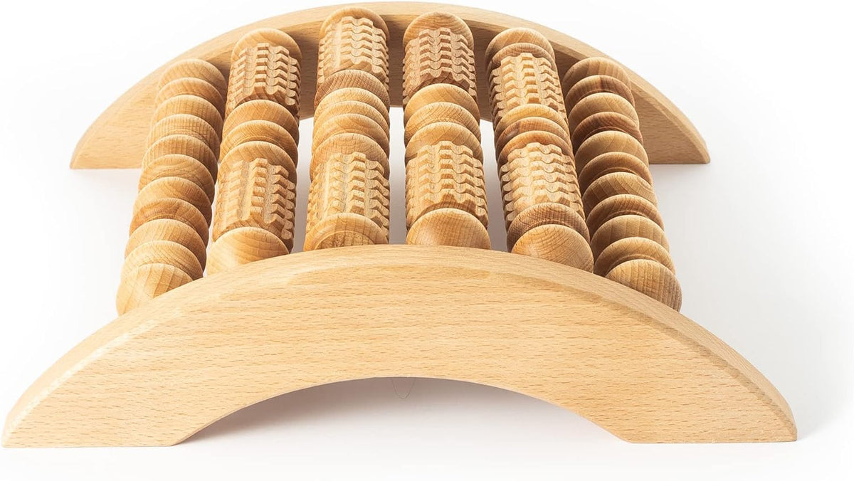 tuuli Accessories - Wooden Foot Massager, Grooved Muscle Roller, Helps Ease Muscle Tension, Supports Blood Circulation, Natural Wood Therapy Massage Tools, 8 x 2 inches