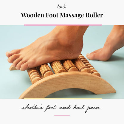 tuuli Accessories - Wooden Foot Massager, Grooved Muscle Roller, Helps Ease Muscle Tension, Supports Blood Circulation, Natural Wood Therapy Massage Tools, 8 x 2 inches