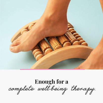tuuli Accessories - Wooden Foot Massager, Grooved Muscle Roller, Helps Ease Muscle Tension, Supports Blood Circulation, Natural Wood Therapy Massage Tools, 8 x 2 inches