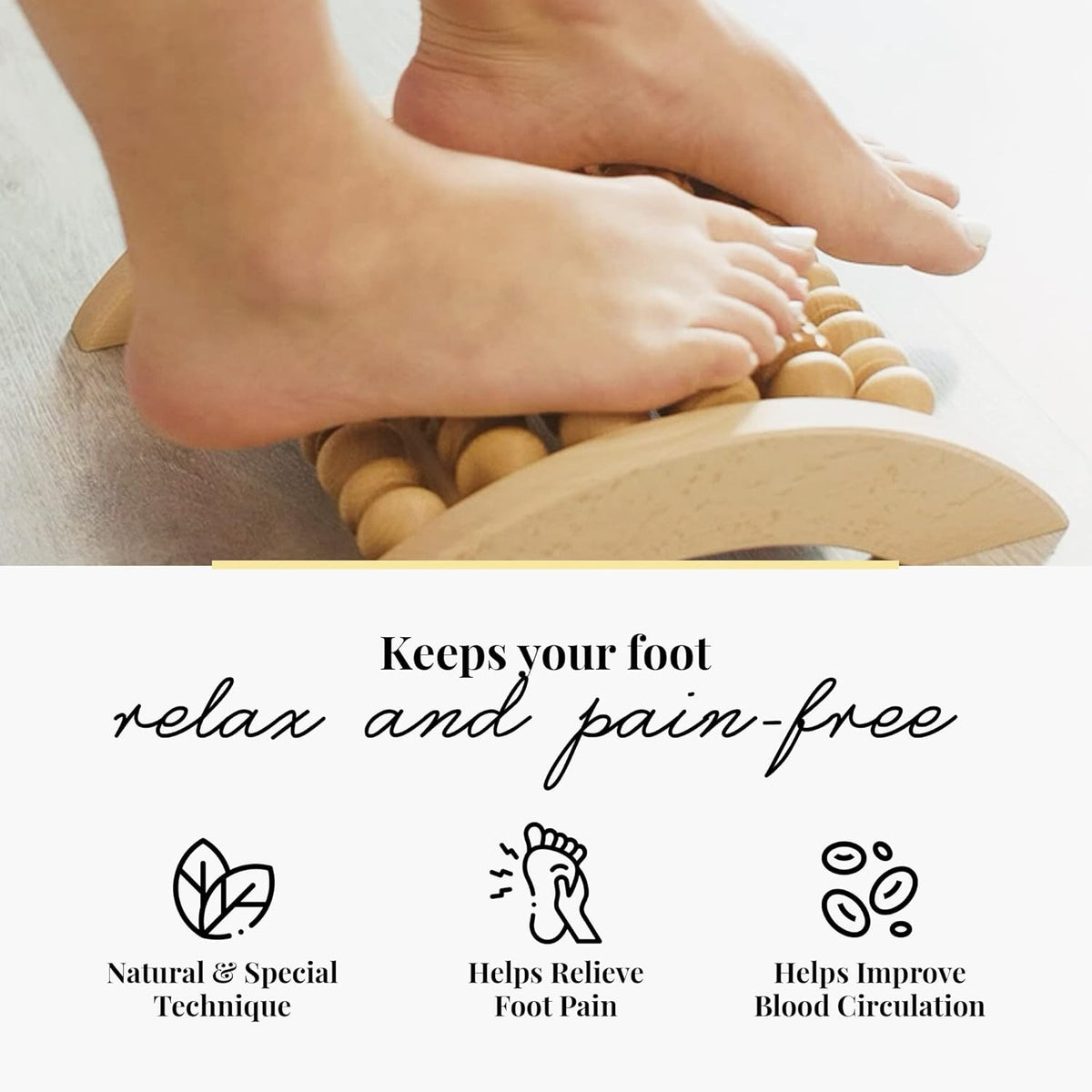 tuuli Accessories - Wooden Foot Massager, Grooved Muscle Roller, Helps Ease Muscle Tension, Supports Blood Circulation, Natural Wood Therapy Massage Tools, 8 x 2 inches