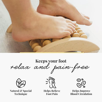 tuuli Accessories - Wooden Foot Massager, Grooved Muscle Roller, Helps Ease Muscle Tension, Supports Blood Circulation, Natural Wood Therapy Massage Tools, 8 x 2 inches
