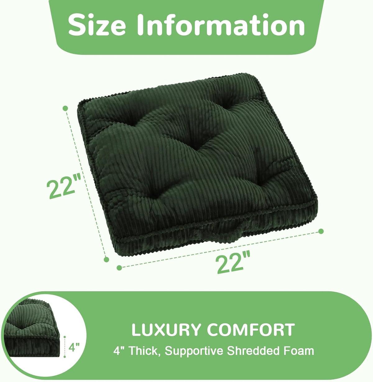 Meditation Floor Cushion, 22x22 Tufted Floor Pillow for Adults