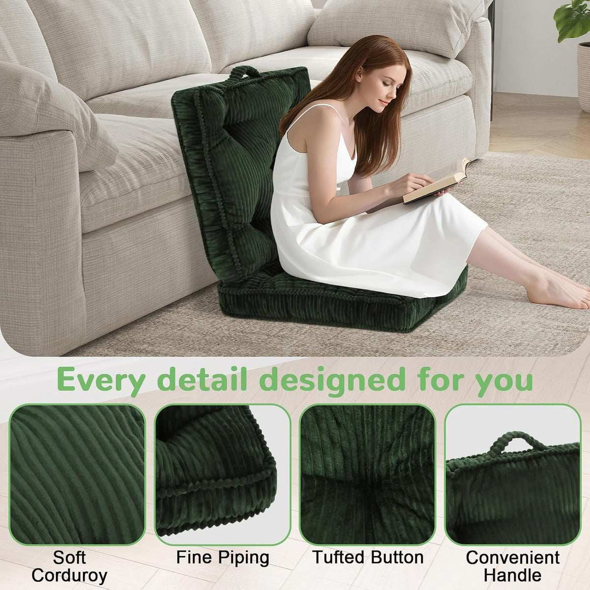 Meditation Floor Cushion, 22x22 Tufted Floor Pillow for Adults