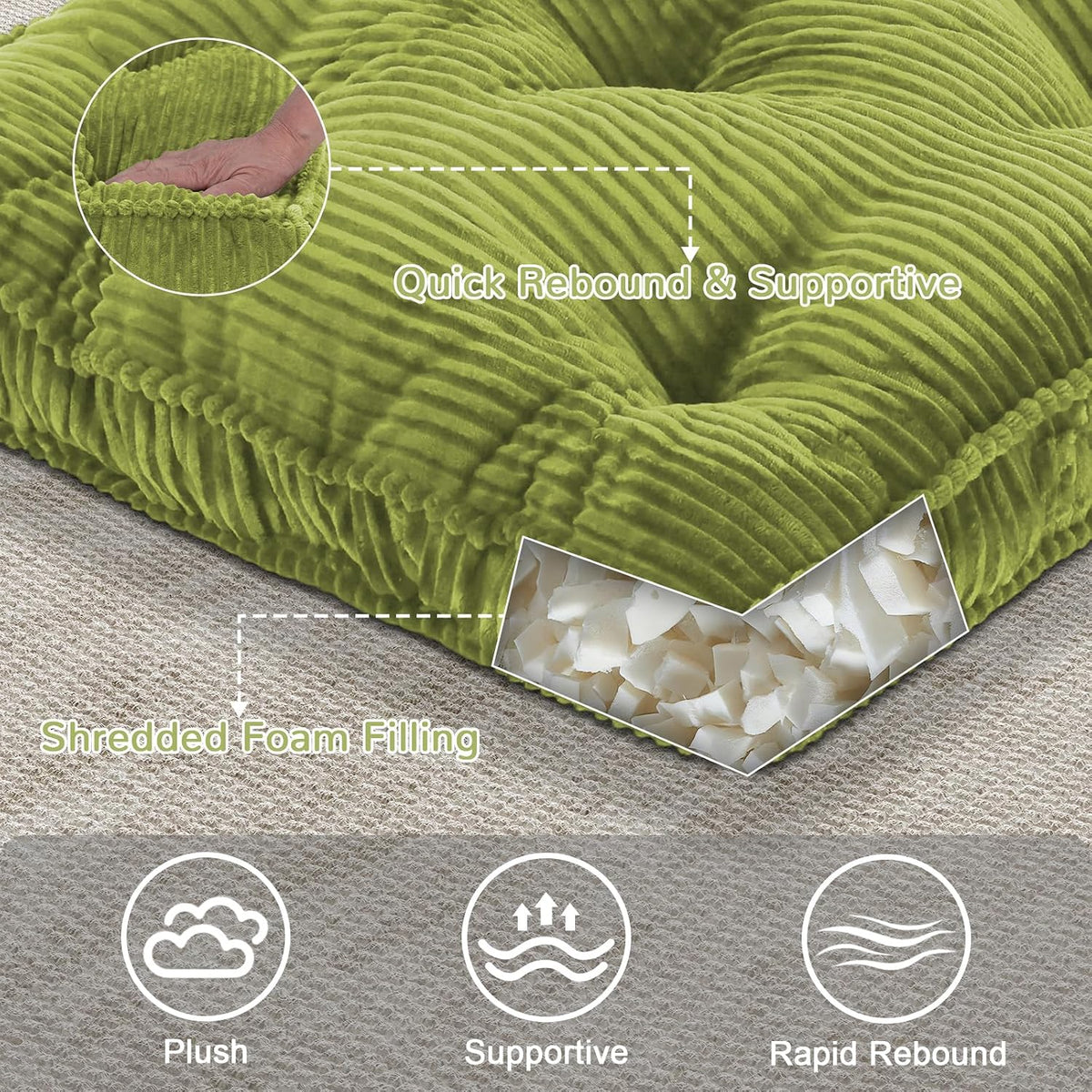 Meditation Floor Cushion, 22x22 Tufted Floor Pillow for Adults