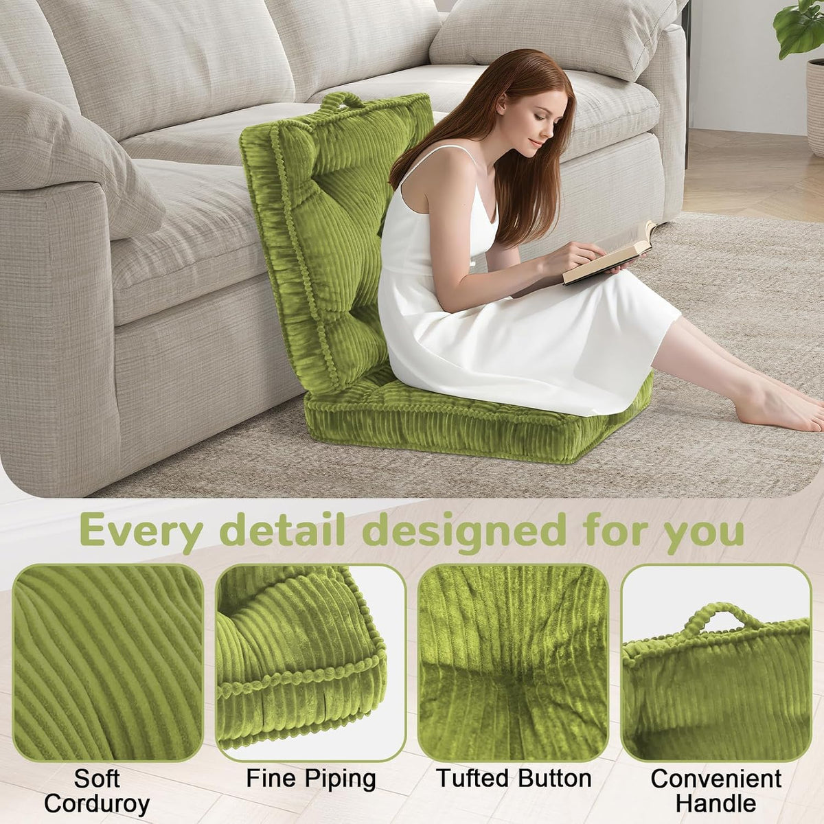 Meditation Floor Cushion, 22x22 Tufted Floor Pillow for Adults