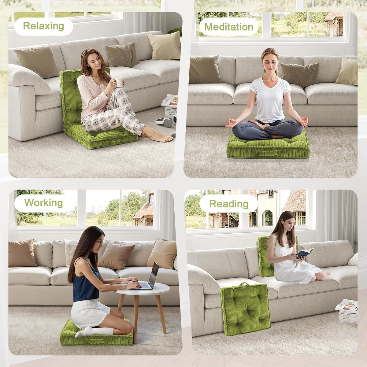 Meditation Floor Cushion, 22x22 Tufted Floor Pillow for Adults