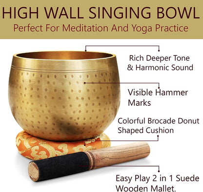 Tibetan Ring Gong Meditation Singing Bowl Mallet Cushion Set (Jumbo)