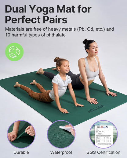 Large Yoga Mat (75 * 52 * 1/2inch),Extra Wide TPE Exercise Mat,Non-Slip Workout Mat for Pilates, Fitness, Barefoot, Home Gym Studio with Strap and Towel