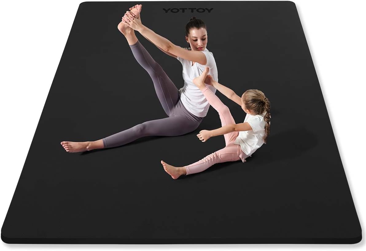 Large Yoga Mat (75 * 52 * 1/2inch),Extra Wide TPE Exercise Mat,Non-Slip Workout Mat for Pilates, Fitness, Barefoot, Home Gym Studio with Strap and Towel