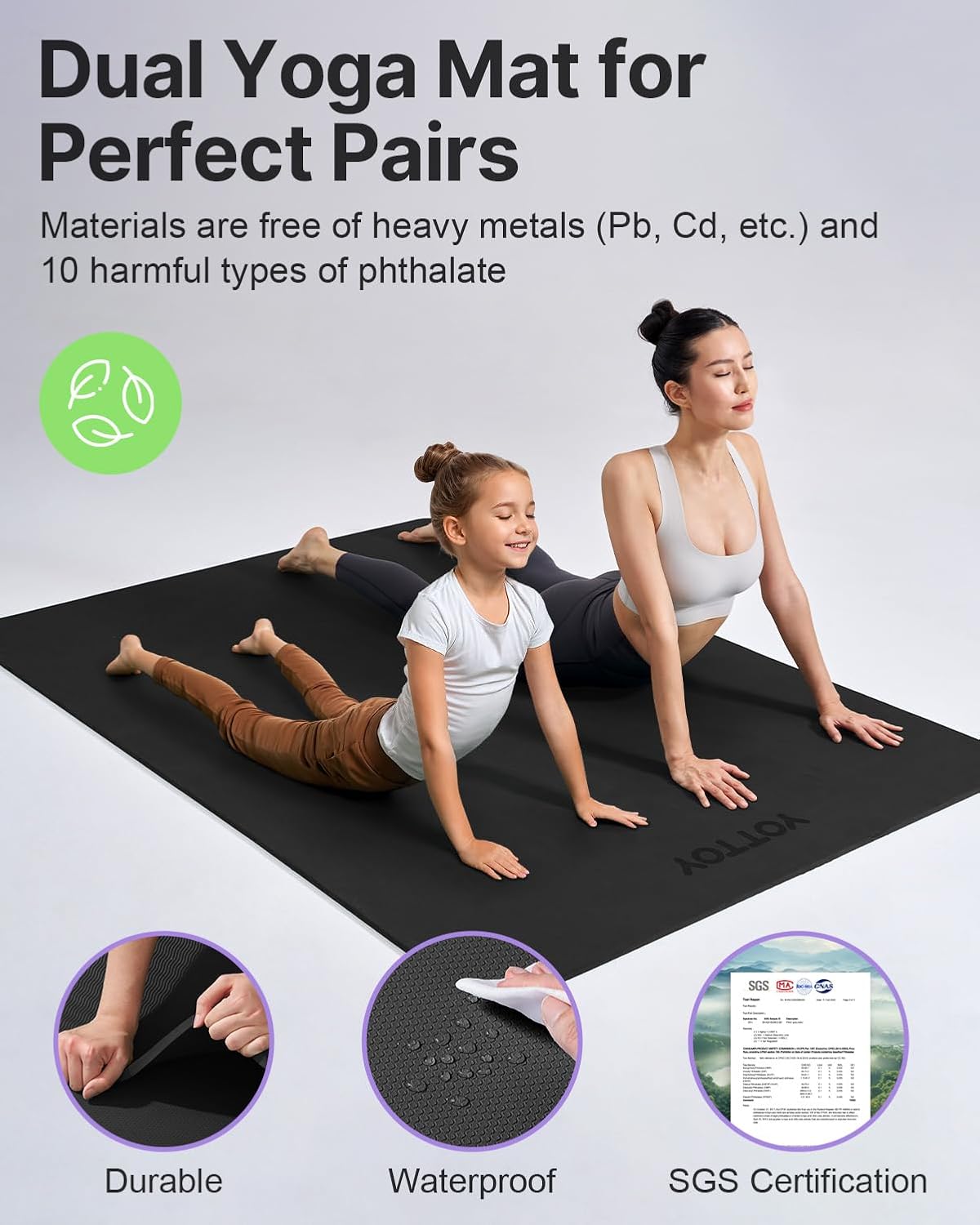 Large Yoga Mat (75 * 52 * 1/2inch),Extra Wide TPE Exercise Mat,Non-Slip Workout Mat for Pilates, Fitness, Barefoot, Home Gym Studio with Strap and Towel