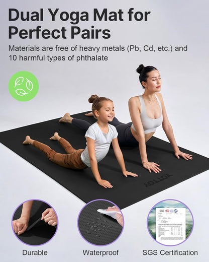 Large Yoga Mat (75 * 52 * 1/2inch),Extra Wide TPE Exercise Mat,Non-Slip Workout Mat for Pilates, Fitness, Barefoot, Home Gym Studio with Strap and Towel