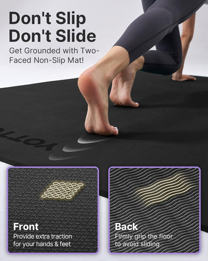 Large Yoga Mat (75 * 52 * 1/2inch),Extra Wide TPE Exercise Mat,Non-Slip Workout Mat for Pilates, Fitness, Barefoot, Home Gym Studio with Strap and Towel