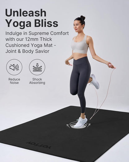 Large Yoga Mat (75 * 52 * 1/2inch),Extra Wide TPE Exercise Mat,Non-Slip Workout Mat for Pilates, Fitness, Barefoot, Home Gym Studio with Strap and Towel