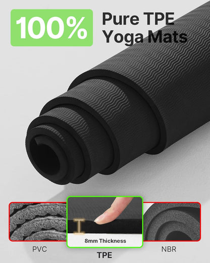 Large Yoga Mat (75 * 52 * 1/2inch),Extra Wide TPE Exercise Mat,Non-Slip Workout Mat for Pilates, Fitness, Barefoot, Home Gym Studio with Strap and Towel