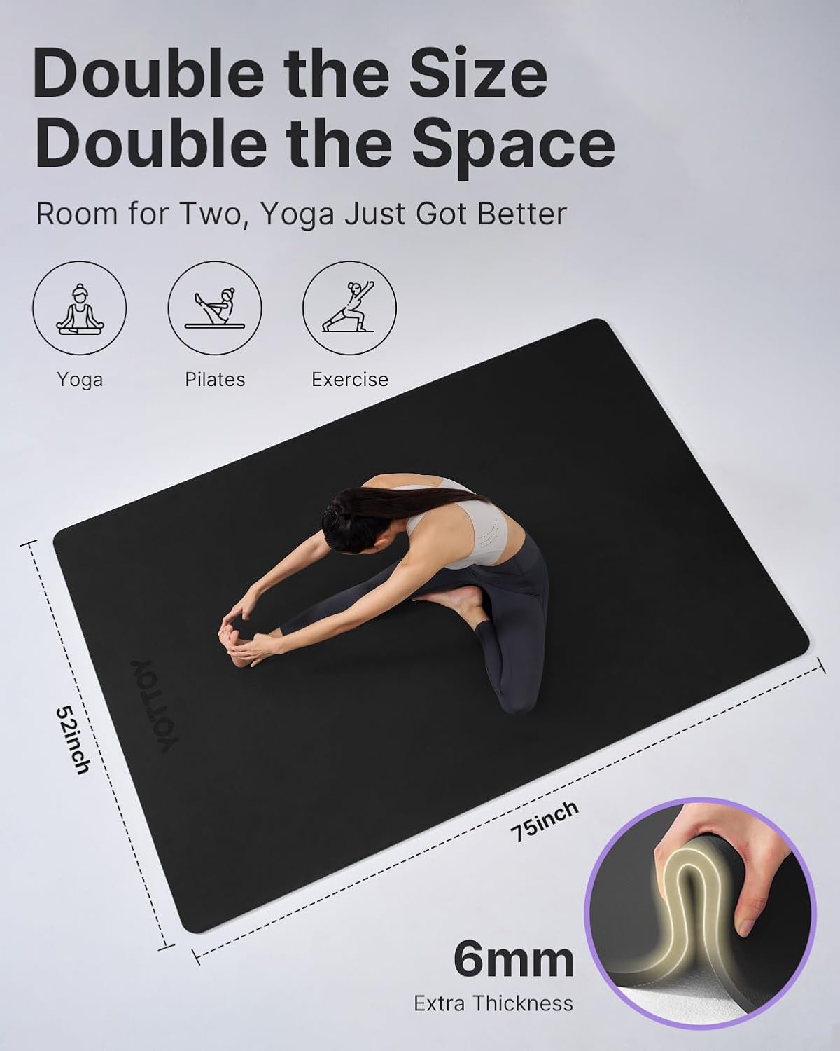 Large Yoga Mat (75 * 52 * 1/2inch),Extra Wide TPE Exercise Mat,Non-Slip Workout Mat for Pilates, Fitness, Barefoot, Home Gym Studio with Strap and Towel