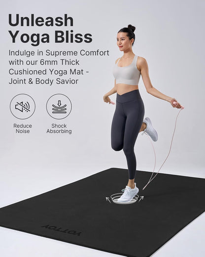 Large Yoga Mat (75 * 52 * 1/2inch),Extra Wide TPE Exercise Mat,Non-Slip Workout Mat for Pilates, Fitness, Barefoot, Home Gym Studio with Strap and Towel