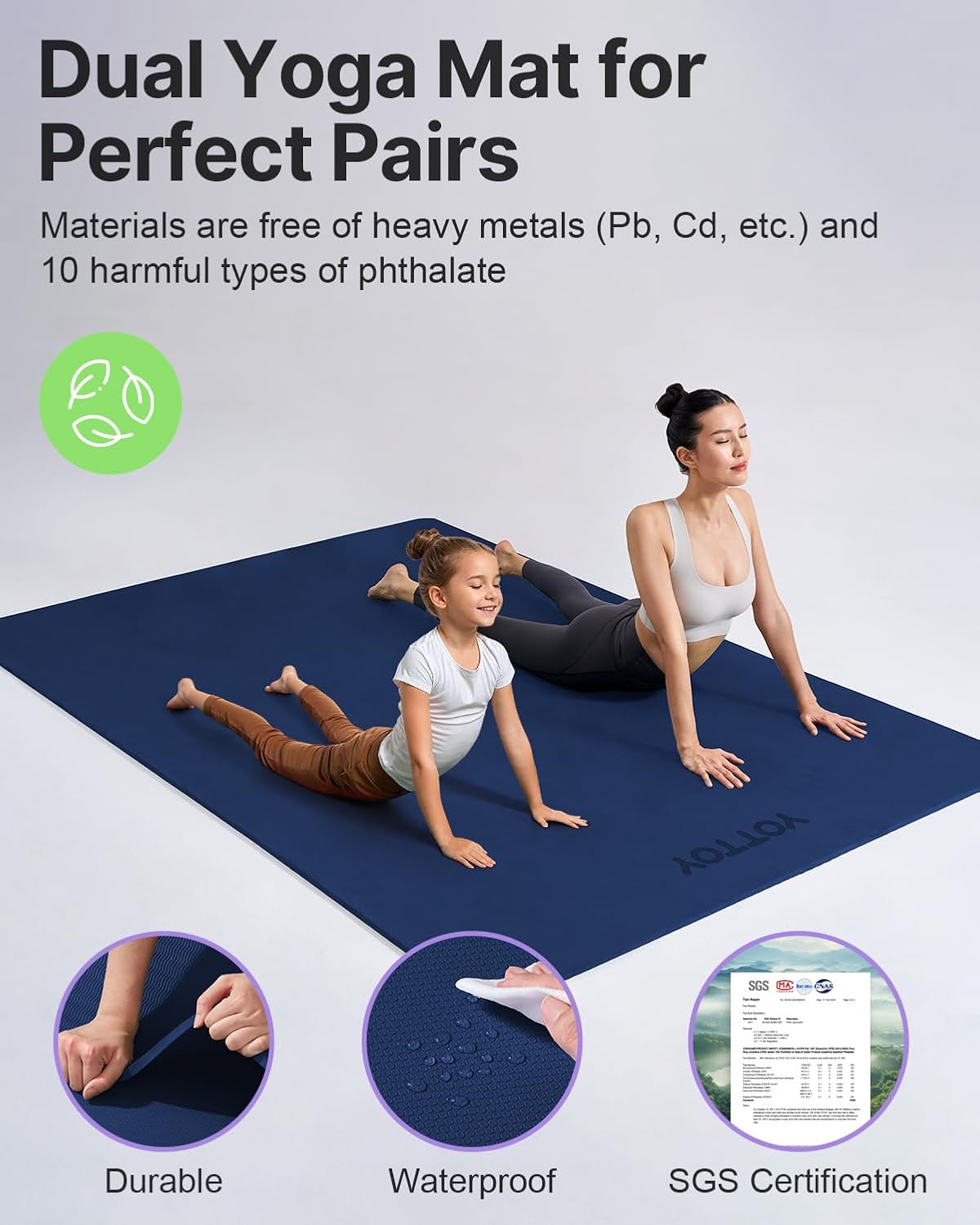Large Yoga Mat (75 * 52 * 1/2inch),Extra Wide TPE Exercise Mat,Non-Slip Workout Mat for Pilates, Fitness, Barefoot, Home Gym Studio with Strap and Towel