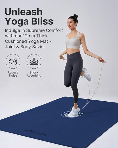 Large Yoga Mat (75 * 52 * 1/2inch),Extra Wide TPE Exercise Mat,Non-Slip Workout Mat for Pilates, Fitness, Barefoot, Home Gym Studio with Strap and Towel