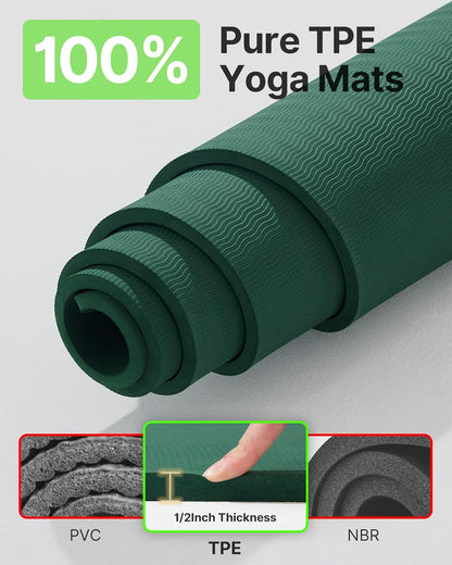 Large Yoga Mat (75 * 52 * 1/2inch),Extra Wide TPE Exercise Mat,Non-Slip Workout Mat for Pilates, Fitness, Barefoot, Home Gym Studio with Strap and Towel