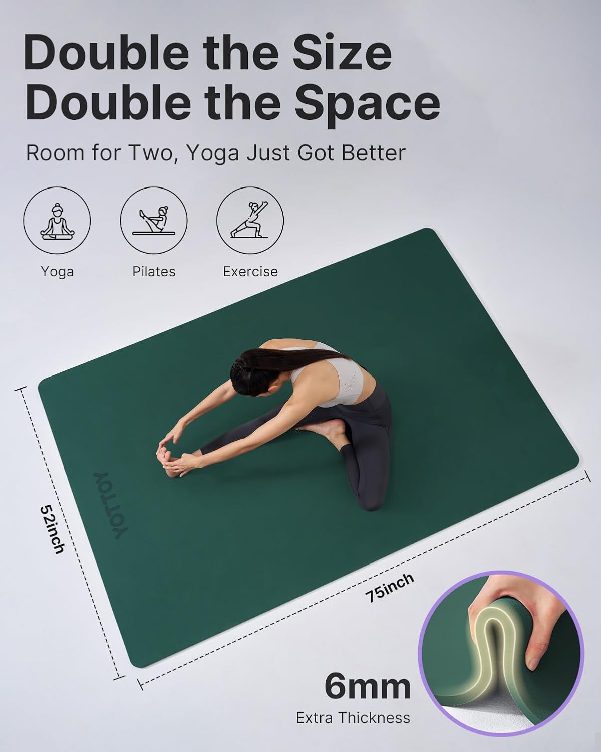 Large Yoga Mat (75 * 52 * 1/2inch),Extra Wide TPE Exercise Mat,Non-Slip Workout Mat for Pilates, Fitness, Barefoot, Home Gym Studio with Strap and Towel