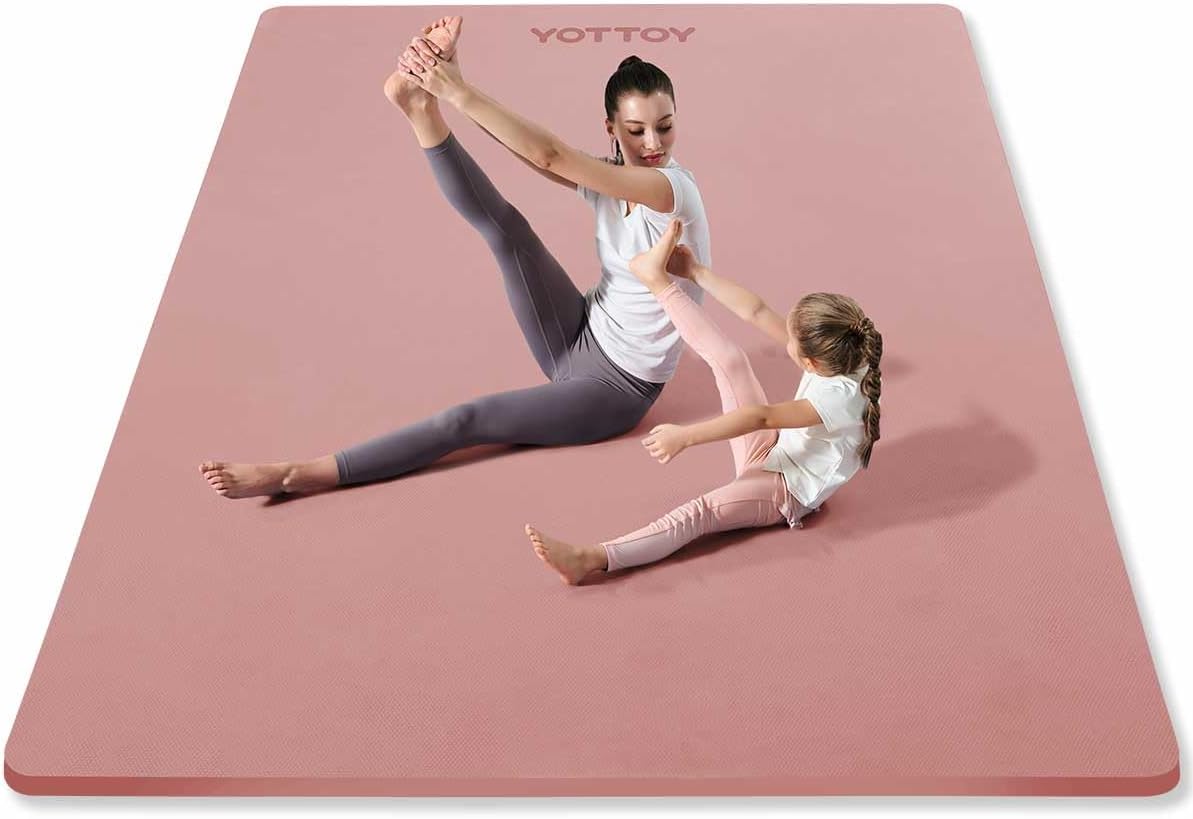 Large Yoga Mat (75 * 52 * 1/2inch),Extra Wide TPE Exercise Mat,Non-Slip Workout Mat for Pilates, Fitness, Barefoot, Home Gym Studio with Strap and Towel