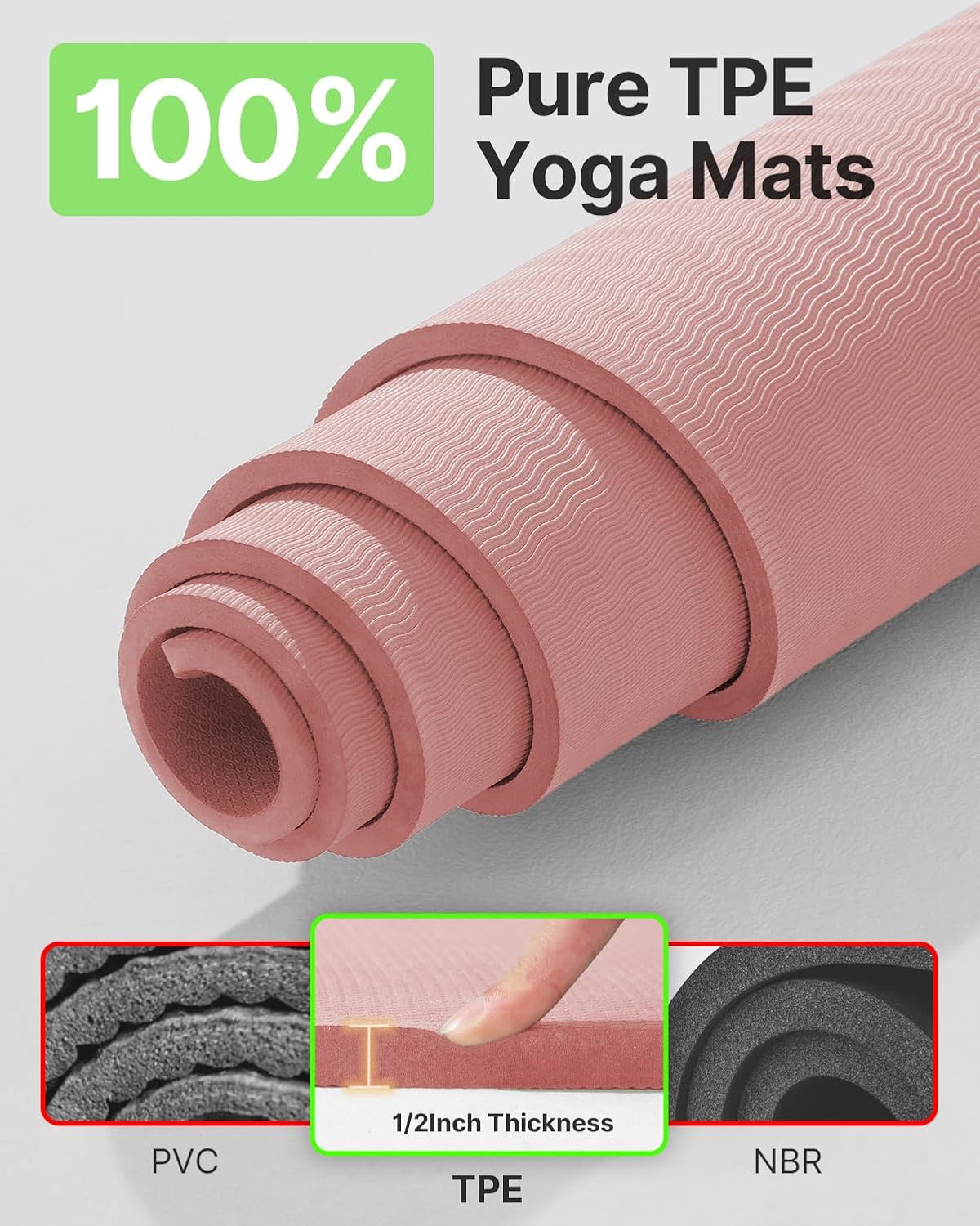 Large Yoga Mat (75 * 52 * 1/2inch),Extra Wide TPE Exercise Mat,Non-Slip Workout Mat for Pilates, Fitness, Barefoot, Home Gym Studio with Strap and Towel